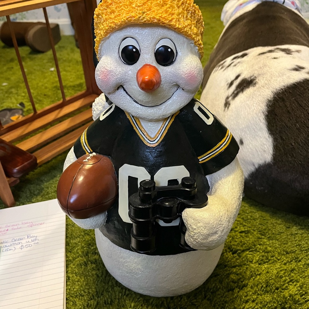 Snowman Football Figurine with Black and Yellow Jersey